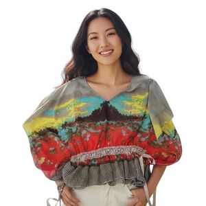 Magazine beautiful abstract Sheer Top with…